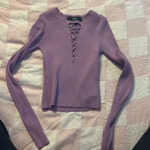 Forever 21 lace down stretchy material purple ribbed top